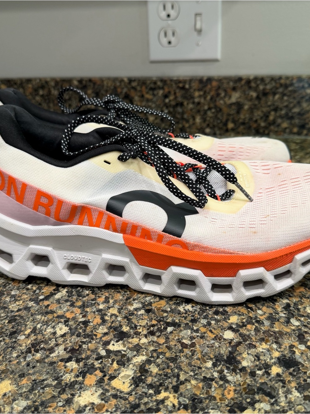 On Running CloudTec White and Orange Running Shoes Mens 10.5